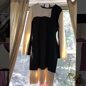 St. John Black White & Brown Wool Dress Size 16